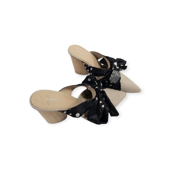 Botkier Hampton Ribbon Bow Mules With Polka Dots & Wooden Block Heels Linen - Picture 6 of 16